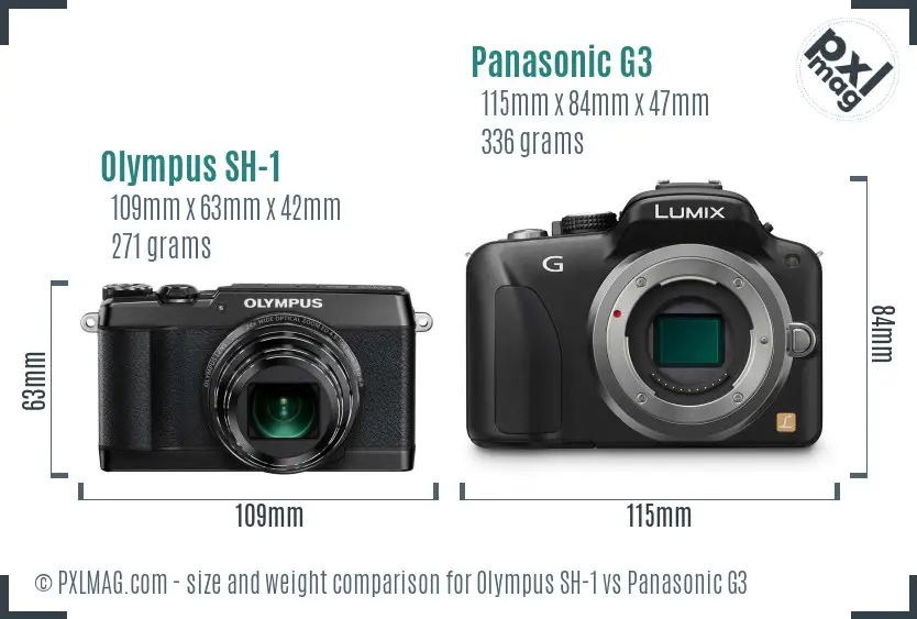 Olympus SH-1 vs Panasonic G3 size comparison