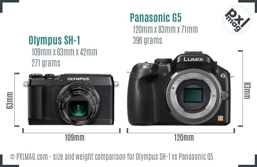 Olympus SH-1 vs Panasonic G5 size comparison