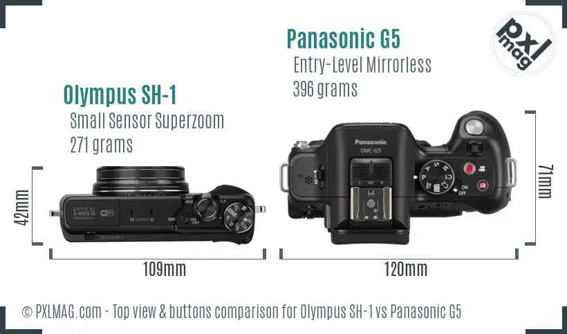 Olympus SH-1 vs Panasonic G5 top view buttons comparison