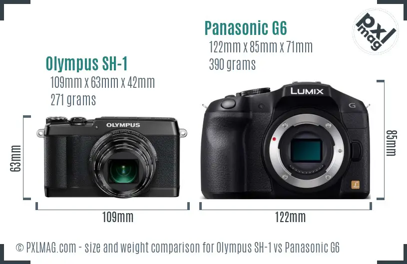 Olympus SH-1 vs Panasonic G6 size comparison
