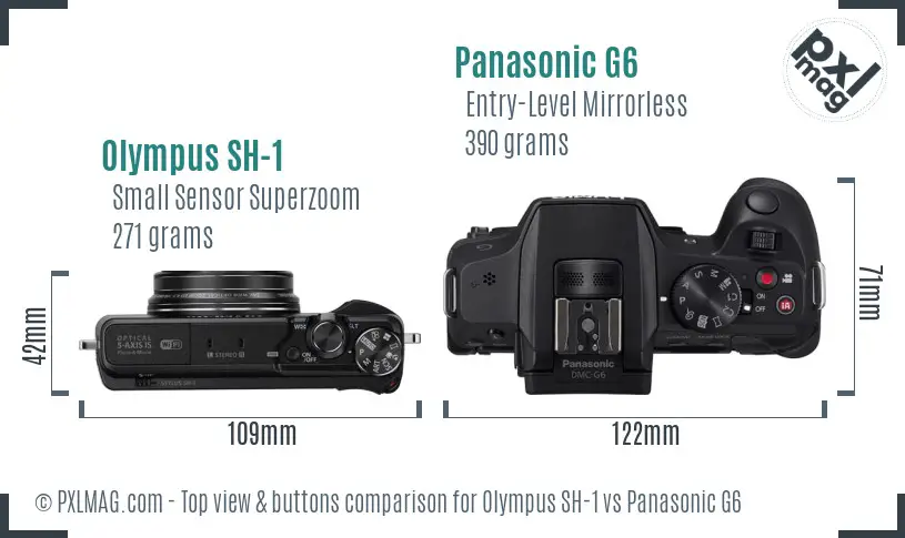 Olympus SH-1 vs Panasonic G6 top view buttons comparison