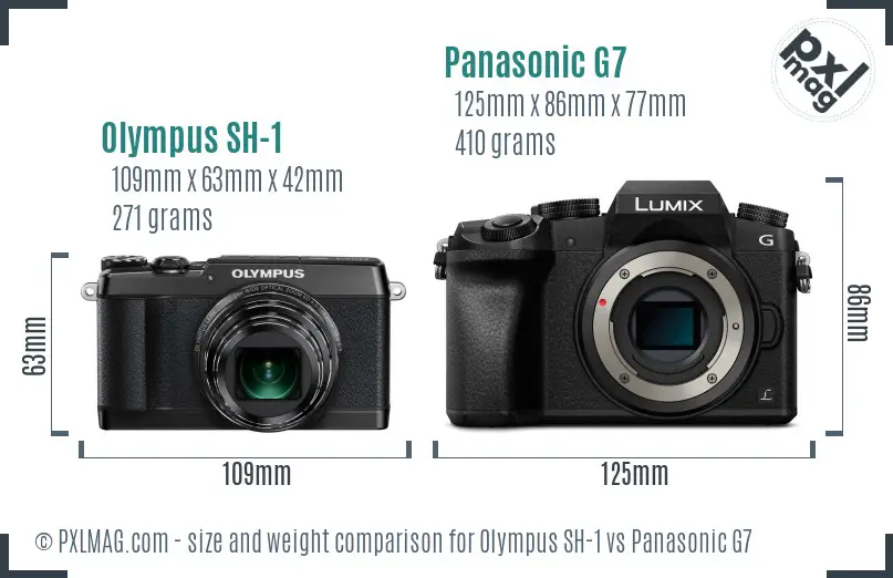 Olympus SH-1 vs Panasonic G7 size comparison