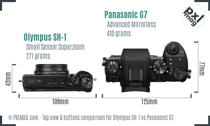 Olympus SH-1 vs Panasonic G7 top view buttons comparison