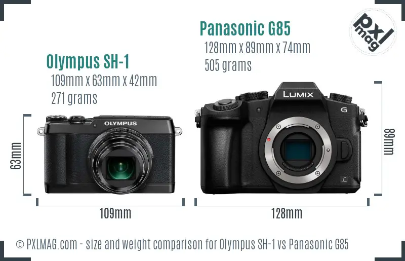 Olympus SH-1 vs Panasonic G85 size comparison