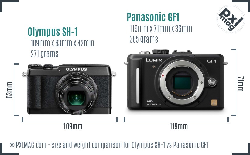 Olympus SH-1 vs Panasonic GF1 size comparison