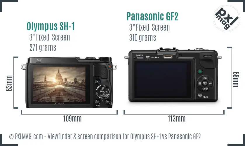 Olympus SH-1 vs Panasonic GF2 Screen and Viewfinder comparison