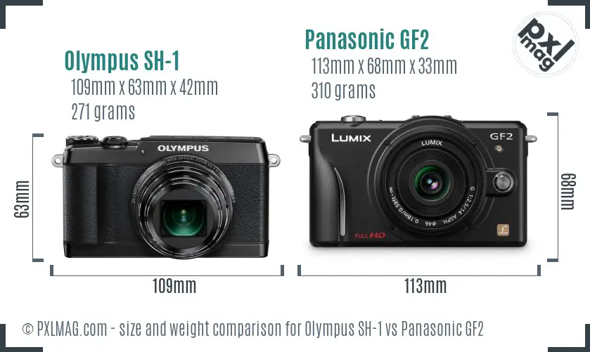 Olympus SH-1 vs Panasonic GF2 size comparison