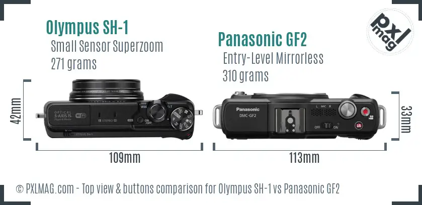 Olympus SH-1 vs Panasonic GF2 top view buttons comparison