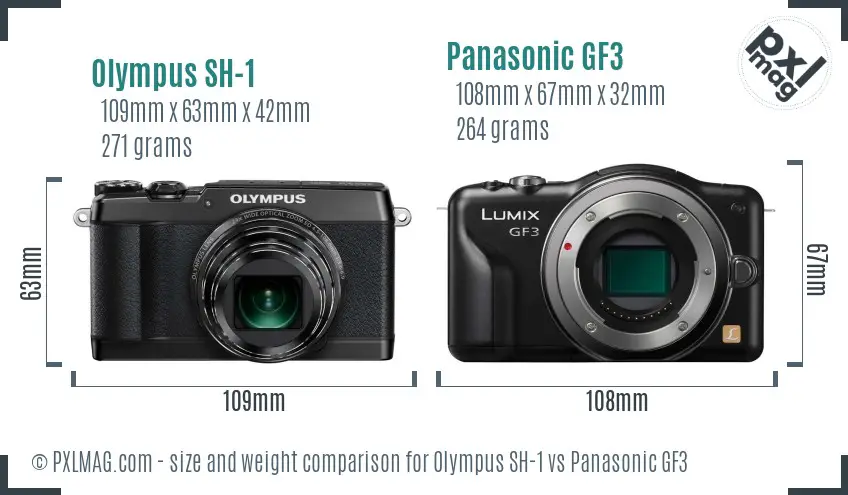 Olympus SH-1 vs Panasonic GF3 size comparison