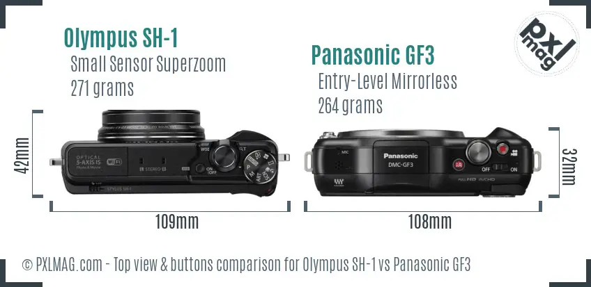 Olympus SH-1 vs Panasonic GF3 top view buttons comparison