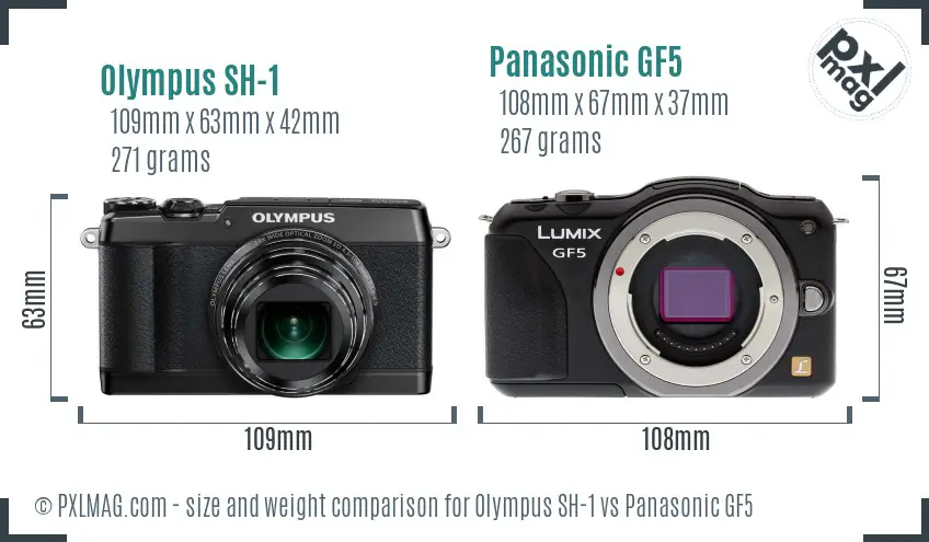 Olympus SH-1 vs Panasonic GF5 size comparison