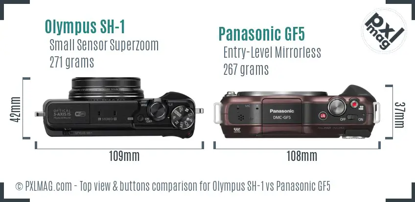 Olympus SH-1 vs Panasonic GF5 top view buttons comparison