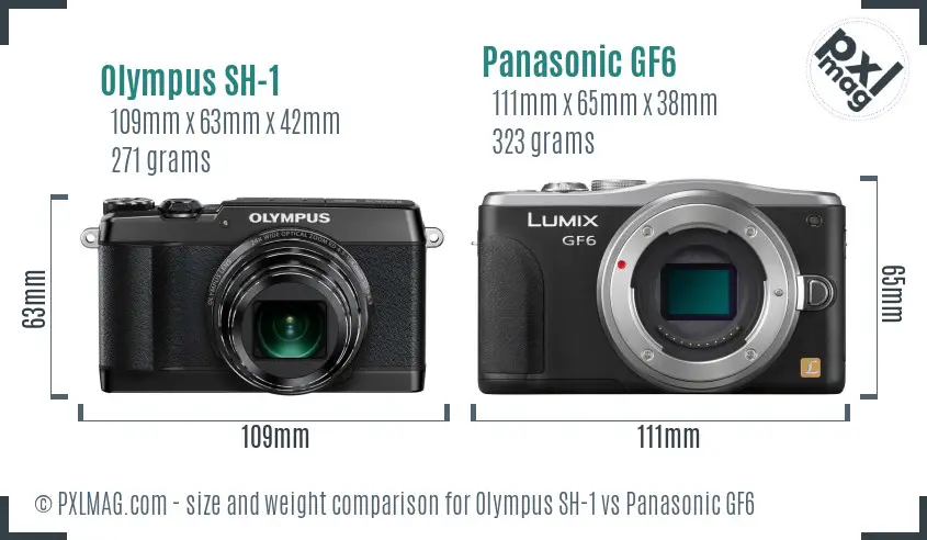 Olympus SH-1 vs Panasonic GF6 size comparison