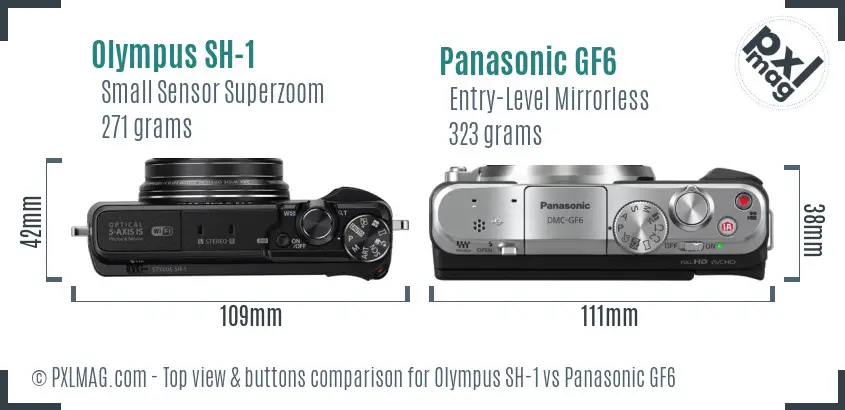 Olympus SH-1 vs Panasonic GF6 top view buttons comparison