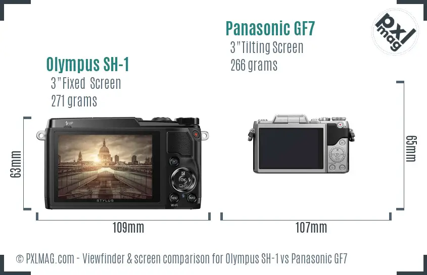 Olympus SH-1 vs Panasonic GF7 Screen and Viewfinder comparison