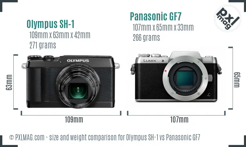 Olympus SH-1 vs Panasonic GF7 size comparison