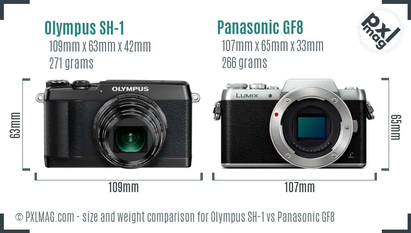 Olympus SH-1 vs Panasonic GF8 size comparison
