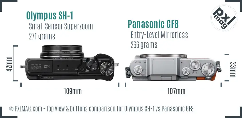Olympus SH-1 vs Panasonic GF8 top view buttons comparison