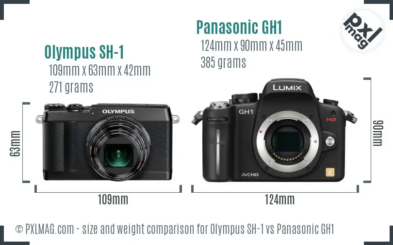 Olympus SH-1 vs Panasonic GH1 size comparison