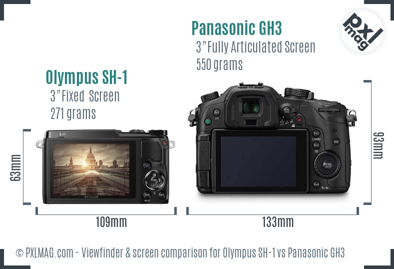 Olympus SH-1 vs Panasonic GH3 Screen and Viewfinder comparison