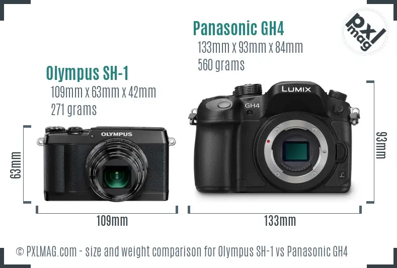 Olympus SH-1 vs Panasonic GH4 size comparison