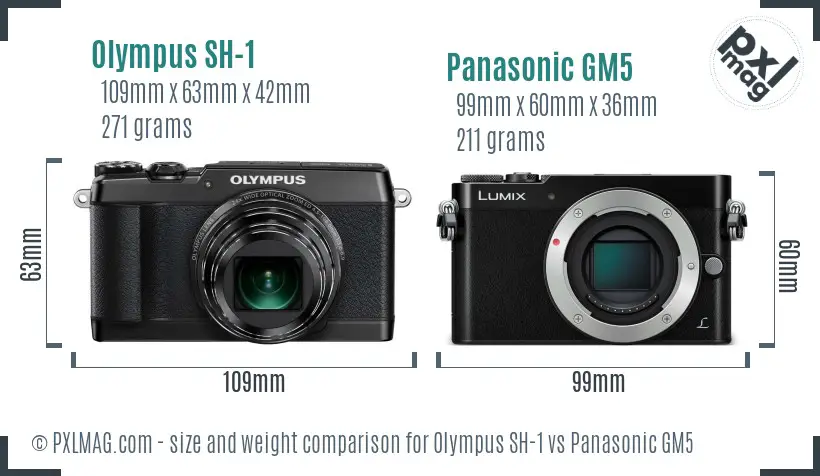 Olympus SH-1 vs Panasonic GM5 size comparison
