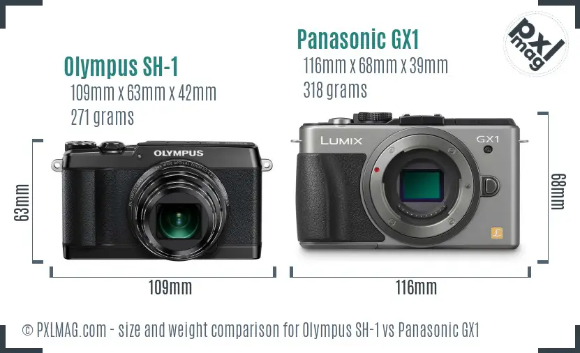 Olympus SH-1 vs Panasonic GX1 size comparison