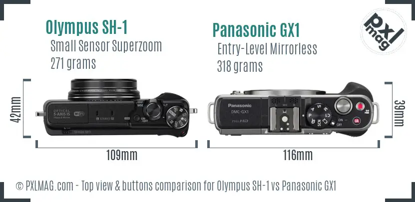 Olympus SH-1 vs Panasonic GX1 top view buttons comparison