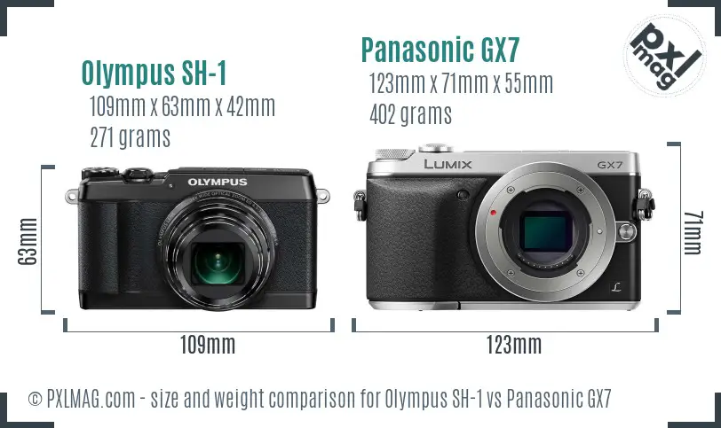 Olympus SH-1 vs Panasonic GX7 size comparison