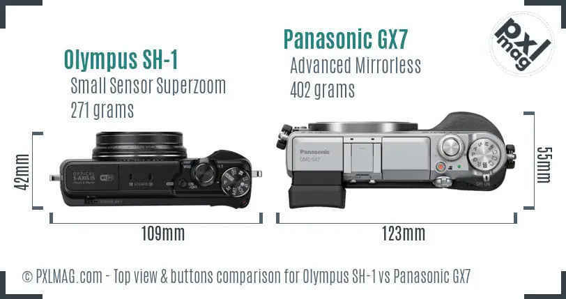 Olympus SH-1 vs Panasonic GX7 top view buttons comparison