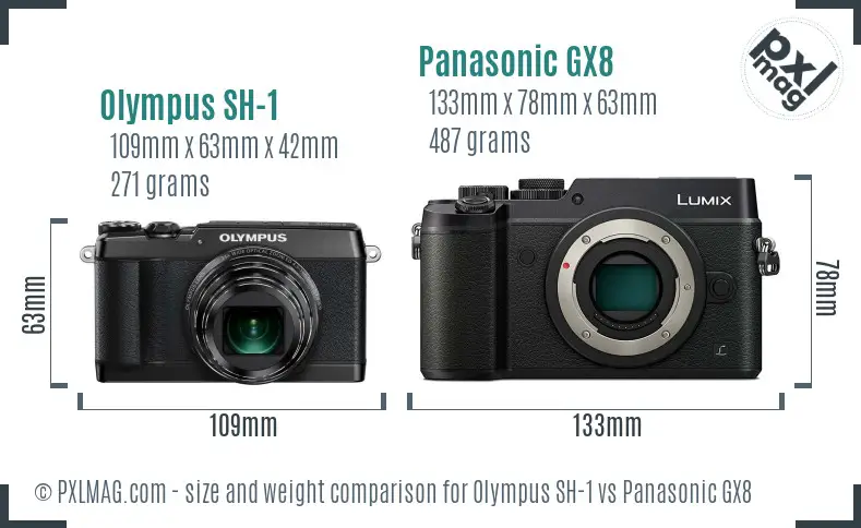 Olympus SH-1 vs Panasonic GX8 size comparison