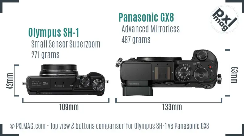 Olympus SH-1 vs Panasonic GX8 top view buttons comparison