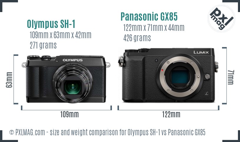 Olympus SH-1 vs Panasonic GX85 size comparison