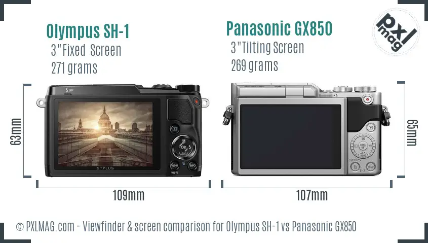 Olympus SH-1 vs Panasonic GX850 Screen and Viewfinder comparison