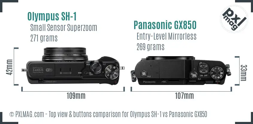 Olympus SH-1 vs Panasonic GX850 top view buttons comparison