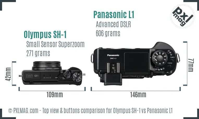 Olympus SH-1 vs Panasonic L1 top view buttons comparison