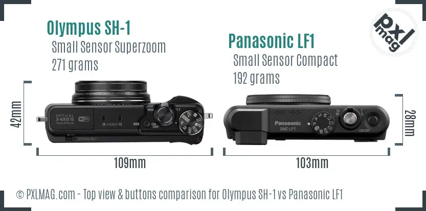 Olympus SH-1 vs Panasonic LF1 top view buttons comparison
