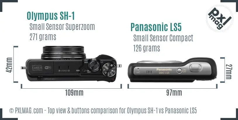 Olympus SH-1 vs Panasonic LS5 top view buttons comparison