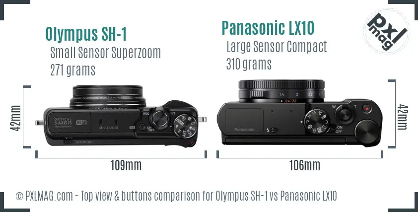 Olympus SH-1 vs Panasonic LX10 top view buttons comparison