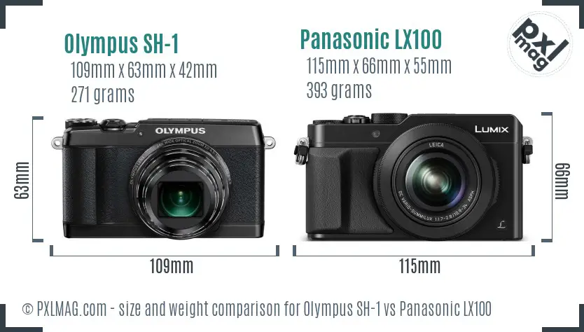 Olympus SH-1 vs Panasonic LX100 size comparison