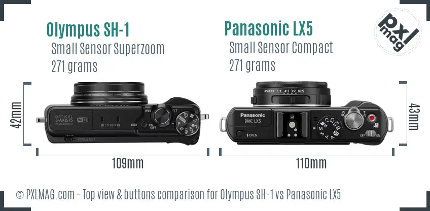 Olympus SH-1 vs Panasonic LX5 top view buttons comparison