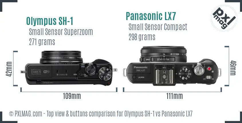 Olympus SH-1 vs Panasonic LX7 top view buttons comparison