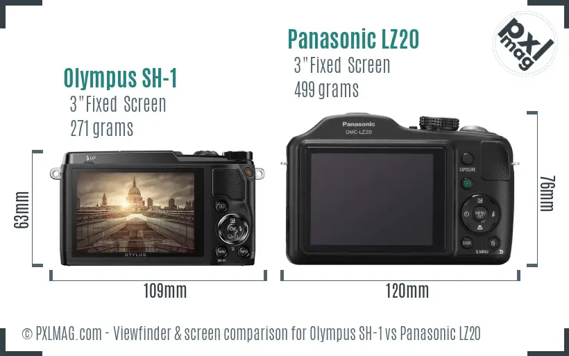 Olympus SH-1 vs Panasonic LZ20 Screen and Viewfinder comparison