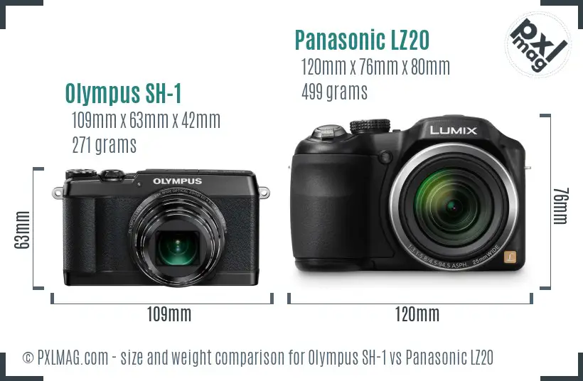 Olympus SH-1 vs Panasonic LZ20 size comparison