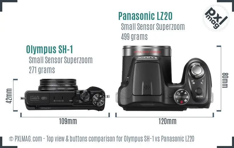 Olympus SH-1 vs Panasonic LZ20 top view buttons comparison