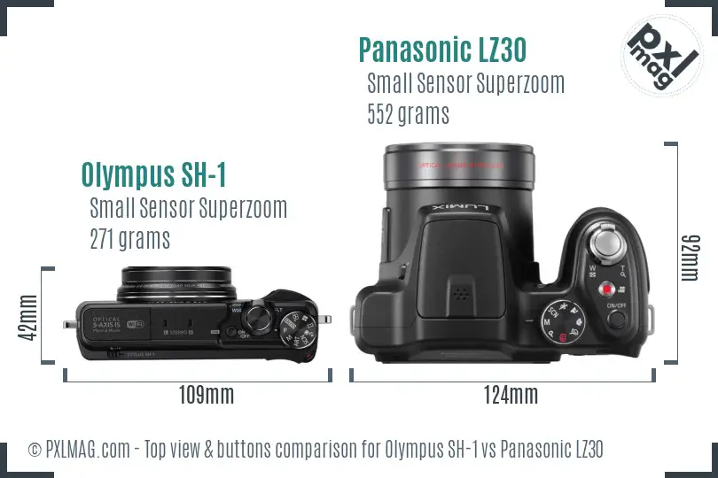 Olympus SH-1 vs Panasonic LZ30 top view buttons comparison