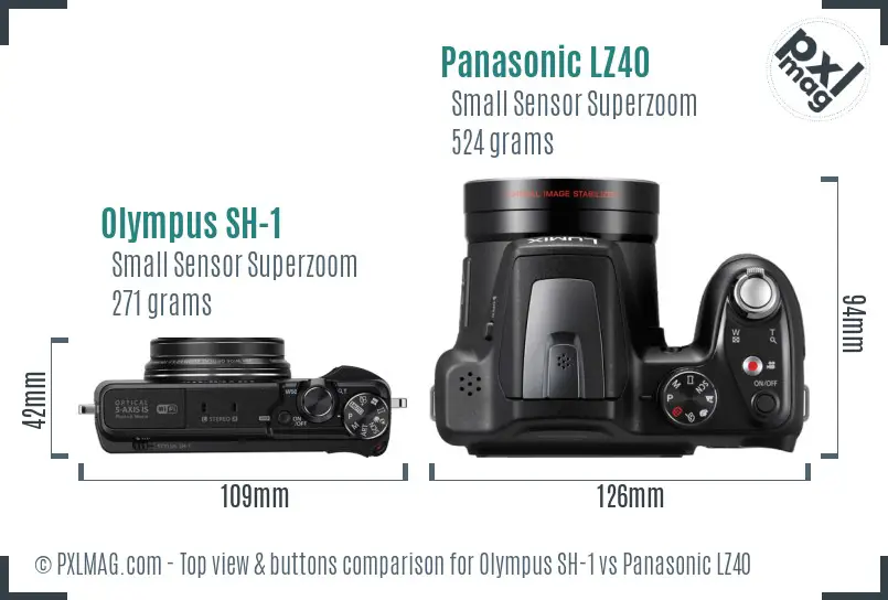 Olympus SH-1 vs Panasonic LZ40 top view buttons comparison