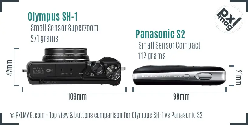 Olympus SH-1 vs Panasonic S2 top view buttons comparison