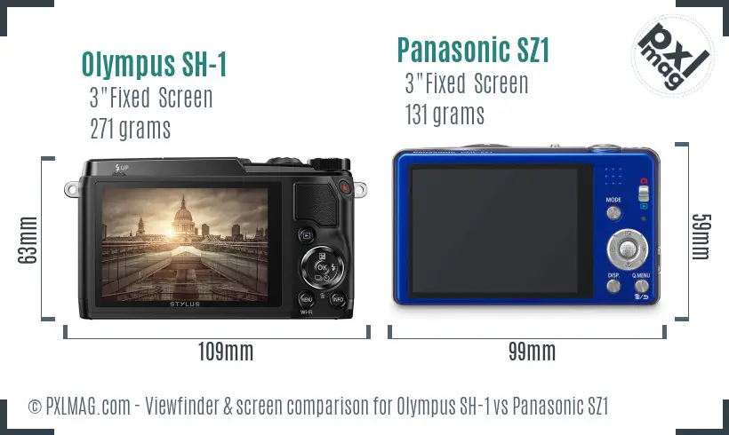 Olympus SH-1 vs Panasonic SZ1 Screen and Viewfinder comparison