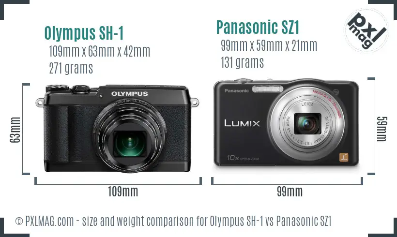 Olympus SH-1 vs Panasonic SZ1 size comparison